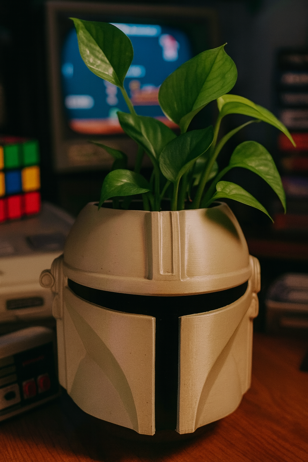 Star Wars Mandalorian Helmet Planter – Nerdy Decor for Gamers, Geeks & Plant Lovers