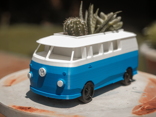 VW Bus Planter – 3D Printed Vintage Van Pot with Optional Succulent | Retro Travel Decor for Plant Lovers