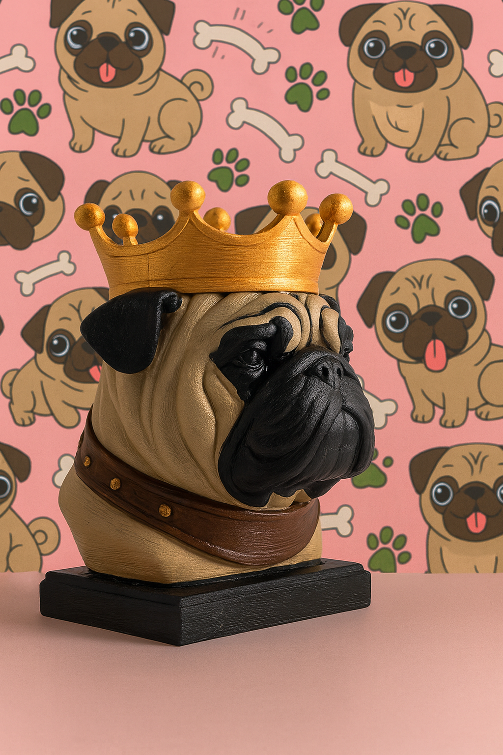 Royal Pug Planter with Crown – Kingly Dog Decor