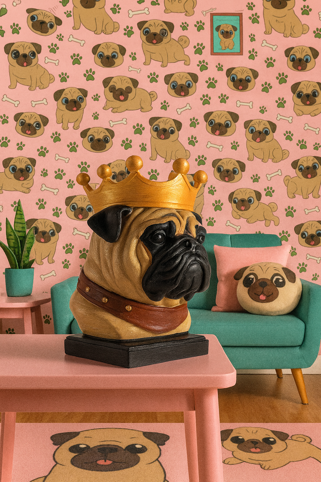 Royal Pug Planter with Crown – Kingly Dog Decor