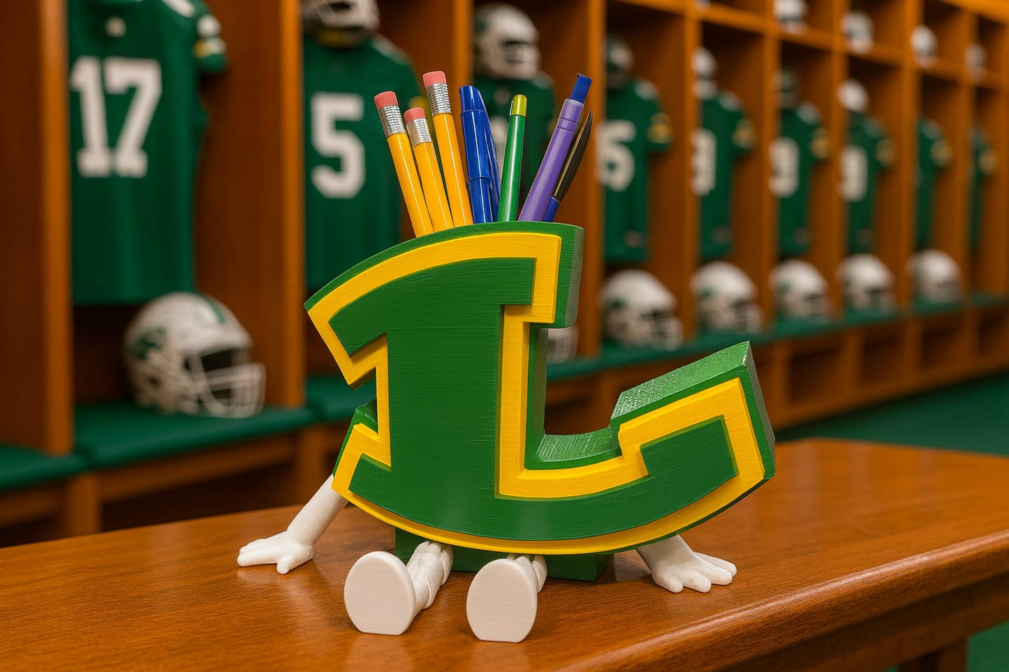 Longview Lobos Pencil Holder & Planter – 3D Printed Desk Organizer, School Spirit Gift "Rockin L"