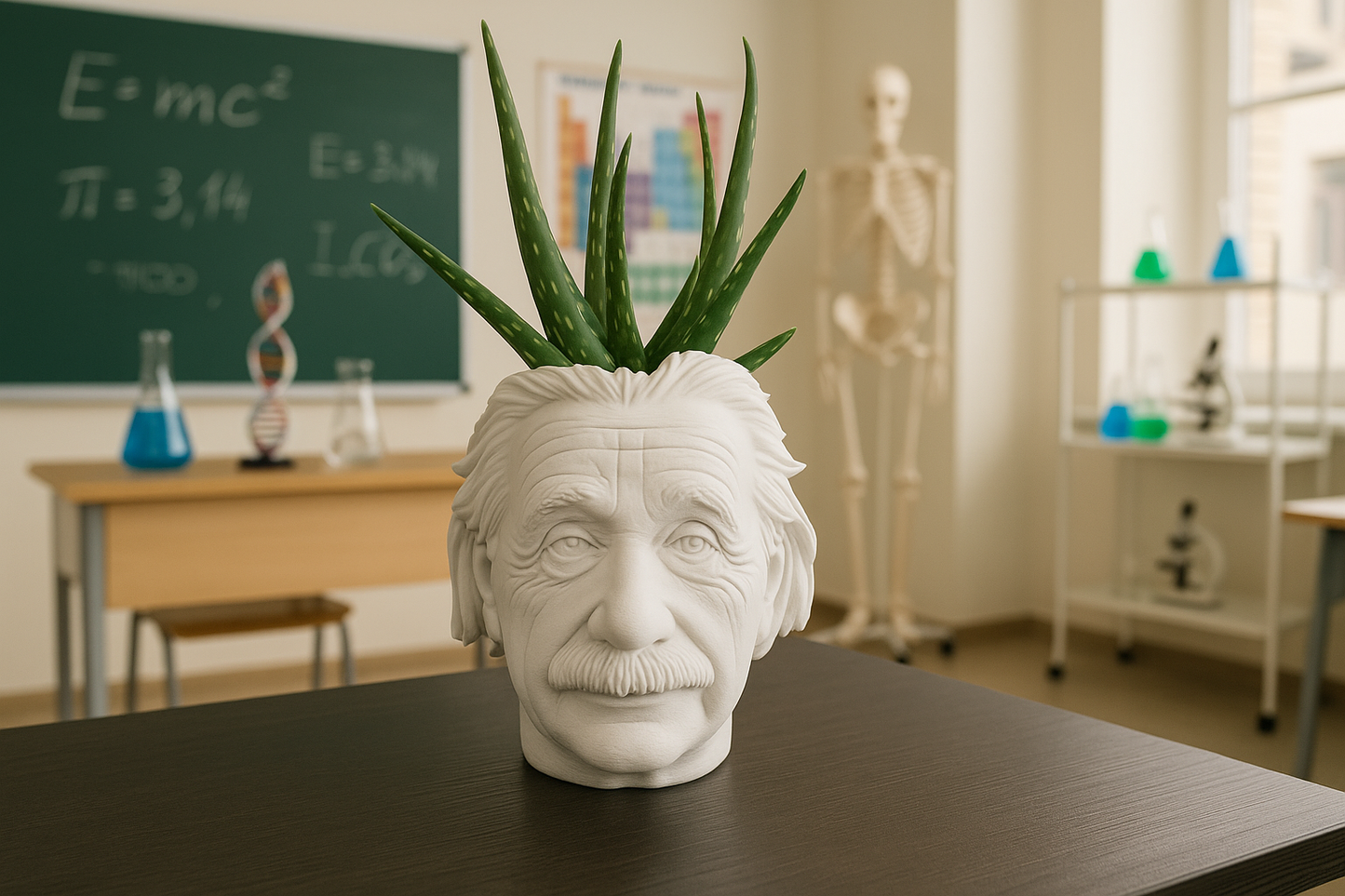 Albert Einstein Planter – 3D Printed Bust with Succulents – Modern Desk Decor