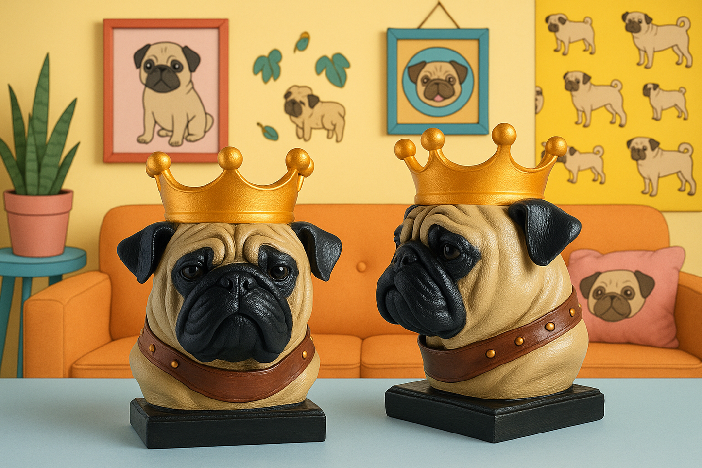 Royal Pug Planter with Crown  – Kingly Dog Decor