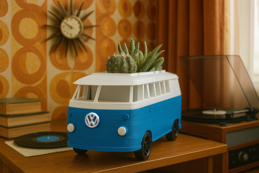 VW Bus Planter – 3D Printed Vintage Van Pot with Optional Succulent | Retro Travel Decor for Plant Lovers