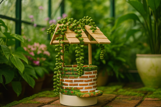 Overgrown Wishing Well Planter – 3D Printed Indoor Pot (Plain or Hand-Painted)