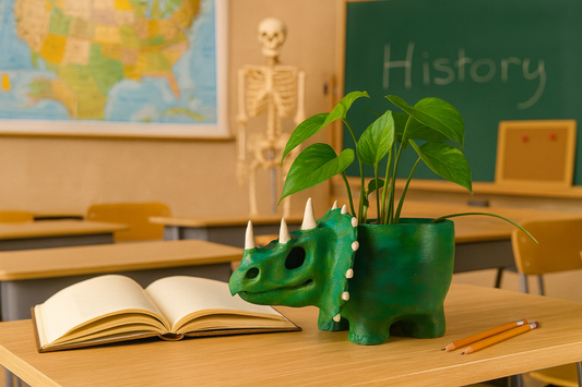 Dinosaur Classroom Planter – Triceratops-Inspired Desk Plant Pot