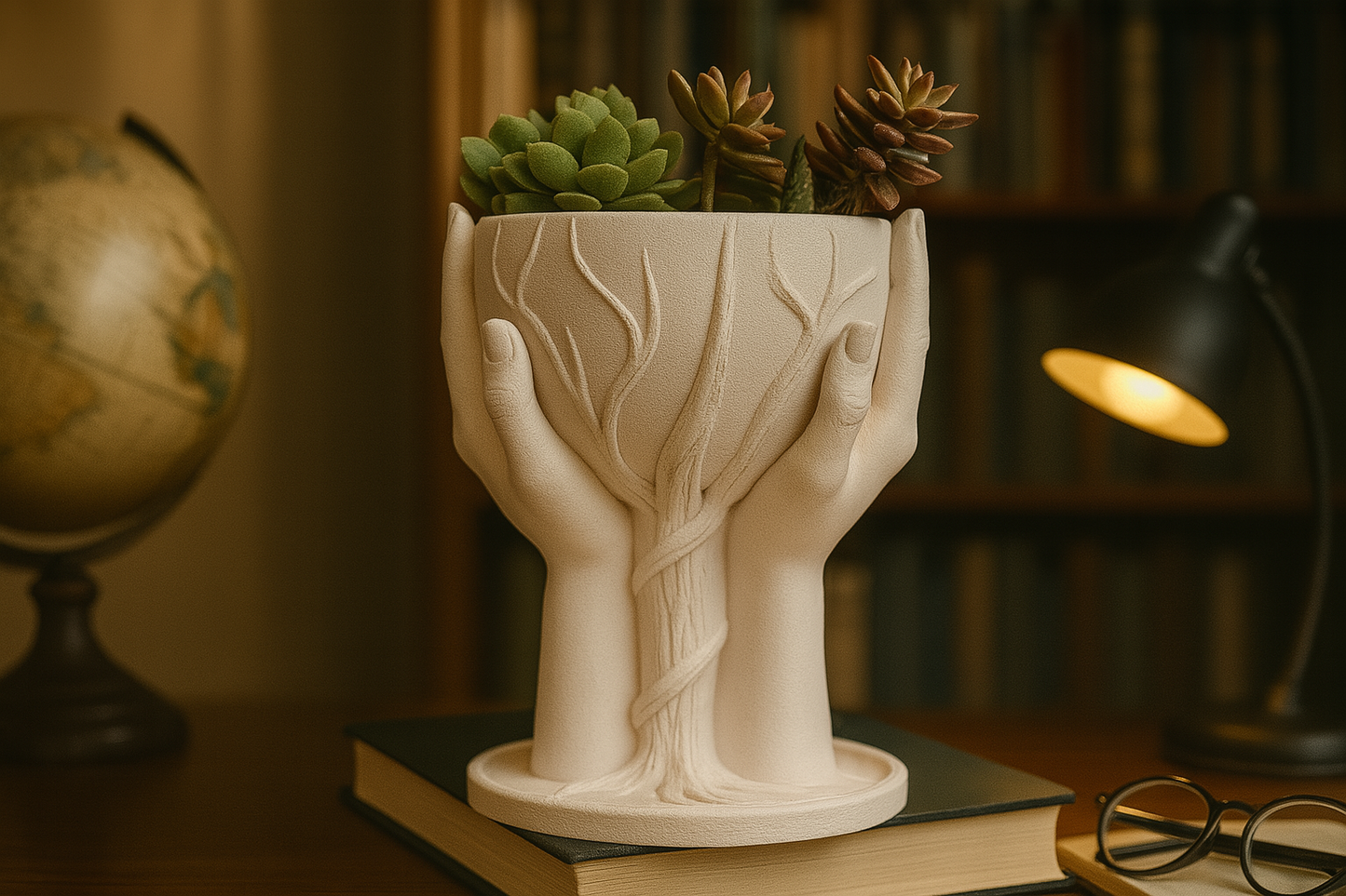 Deeply Rooted Planter – 3D Printed Symbolic Pot with Drainage | Meaningful Gift Unique Planter- Hands holding Bowl