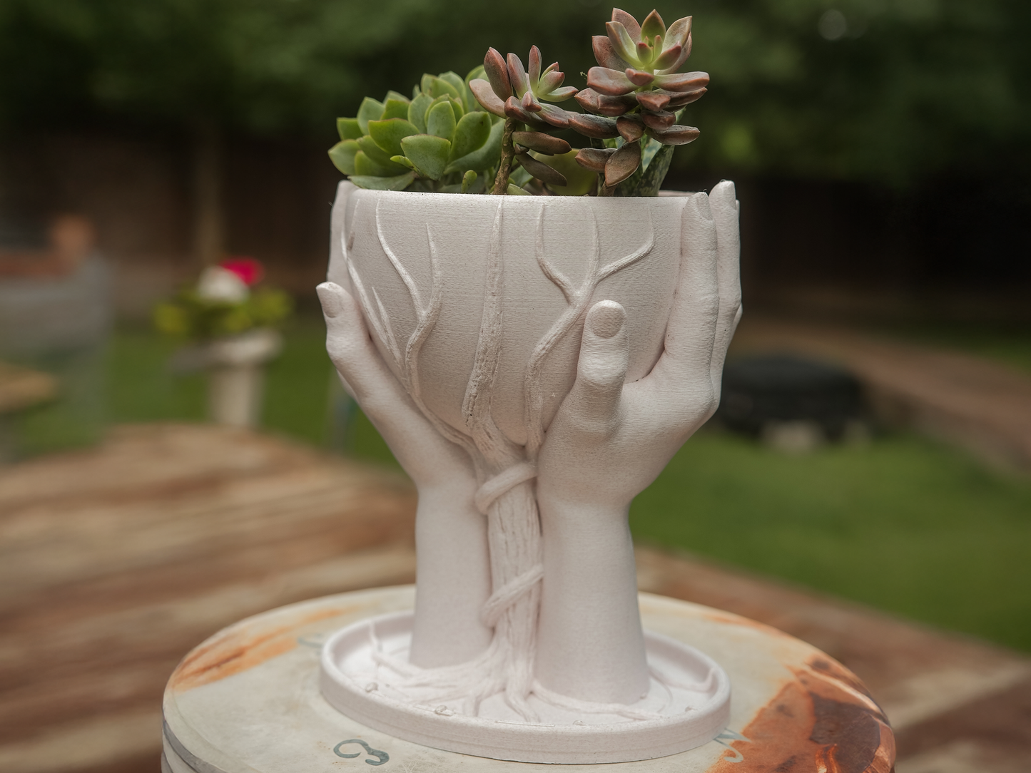 Deeply Rooted Planter – 3D Printed Symbolic Pot with Drainage | Meaningful Gift Unique Planter- Hands holding Bowl