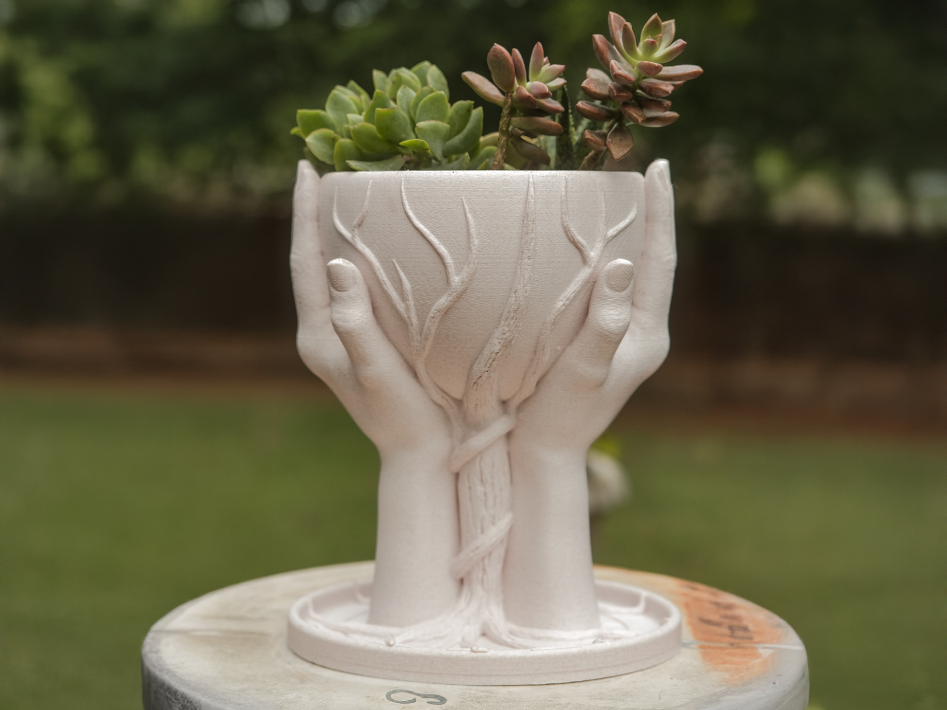 hand shaped plant pot Deeply Rooted Planter – 3D Printed Symbolic Pot with Drainage